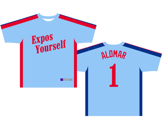 powder blue Expos Yourself team softball jerseys