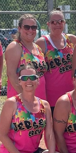 custom sleeveless, tank top and racerback custom slow pitch jerseys worn by Jersey's Crew team