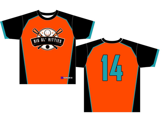 orange and black Big Ol Hitties Softball Jersey