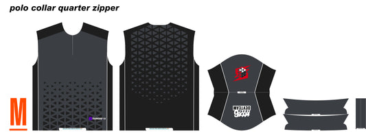 print panels for black and grey polo collared quarter zipper shirt