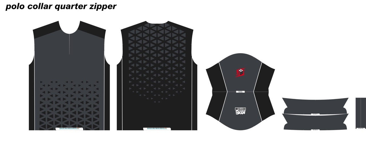 print panels for black and grey polo collared quarter zipper shirt