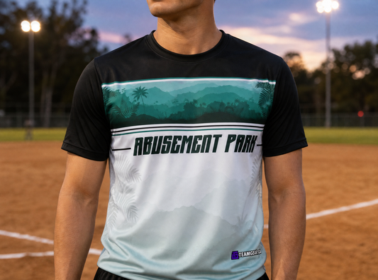 Abusement Park Softball Jersey — custom softball jersey worn on model — TeamGear Canada