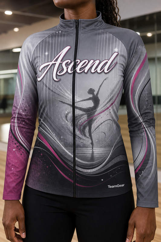 Ascend Grey Dance Jacket — custom dance jacket worn on model — TeamGear Canada