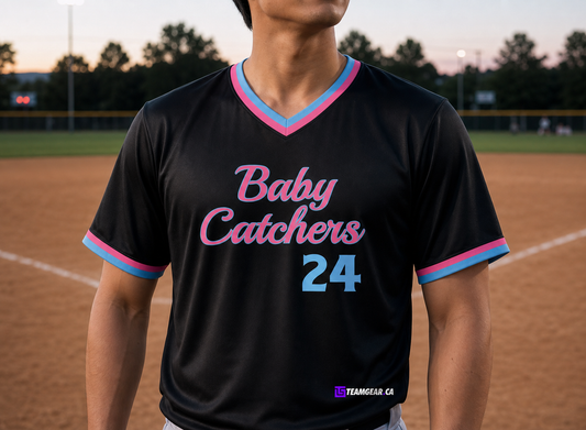 Baby Catchers Softball Jersey — custom softball jersey worn on model — TeamGear Canada