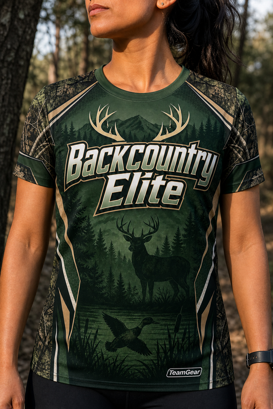 Backcountry Elite Green Hunting Jersey — custom hunting jersey worn on model — TeamGear Canada