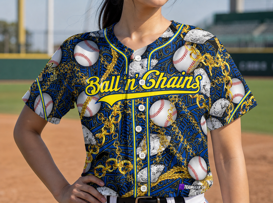 Ball n Chains Baseball Jersey — custom baseball jersey worn on model — TeamGear Canada