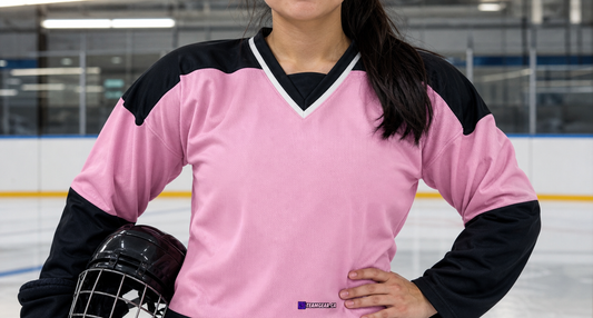 Beer League Hockey Jersey Pink/Black/White — custom hockey jersey worn on model — TeamGear Canada