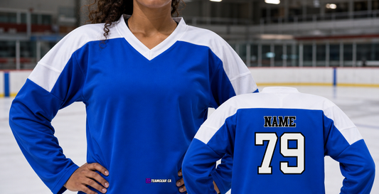 Beer League Hockey Jersey Royal Blue/White/Grey — custom hockey jersey worn on model — TeamGear Canada