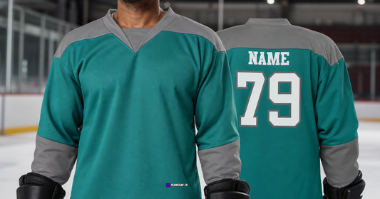 Beer League Hockey Jersey Teal/Grey/White — custom hockey jersey worn on model — TeamGear Canada
