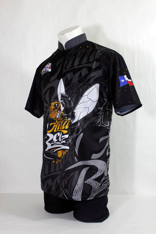 custom bowling button down full sublimation jersey made in Canada, crew neck, zip neck and button neck also available