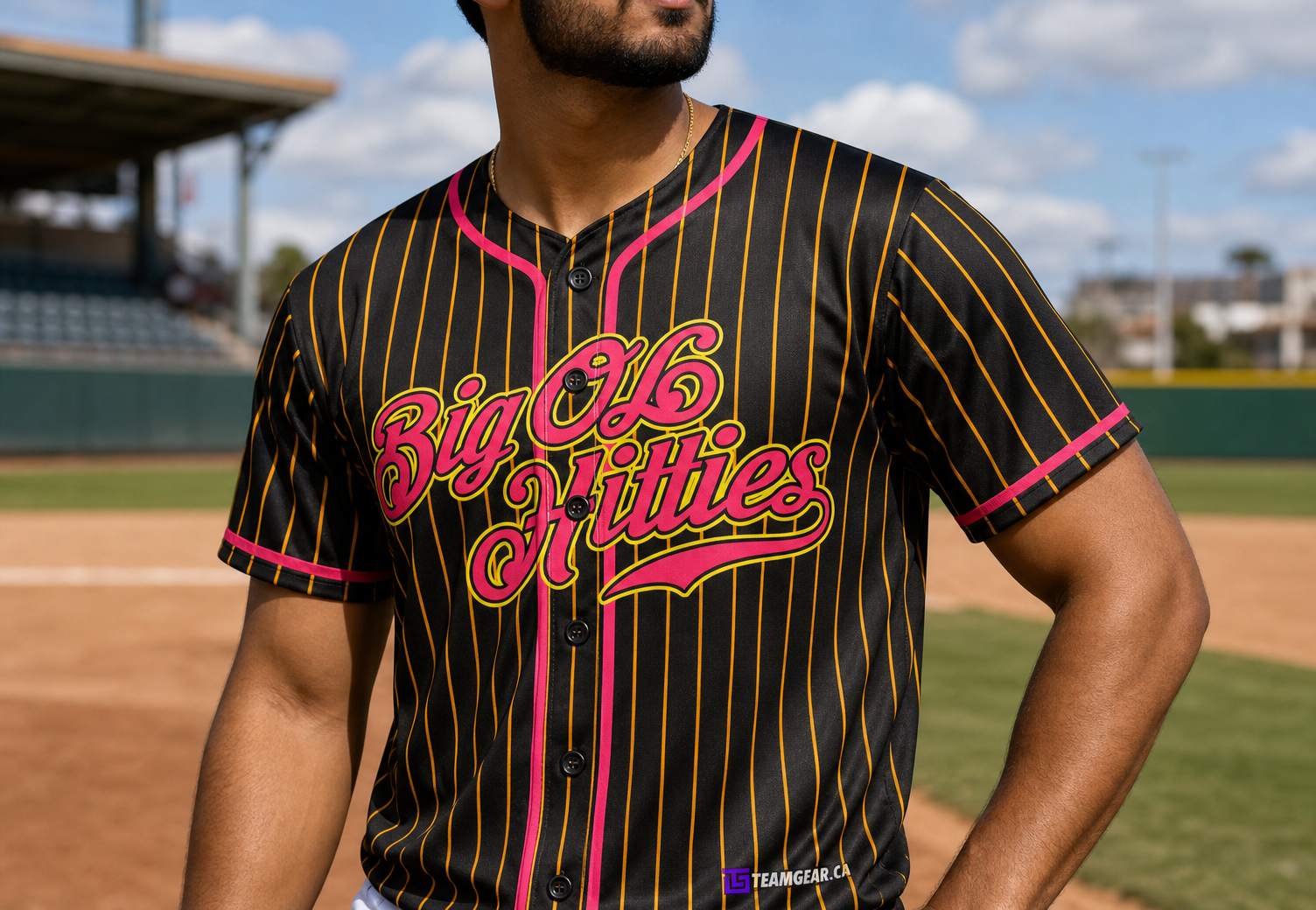 Big Ol Hitties Black Pinstripe Baseball Jersey Full Button - Team