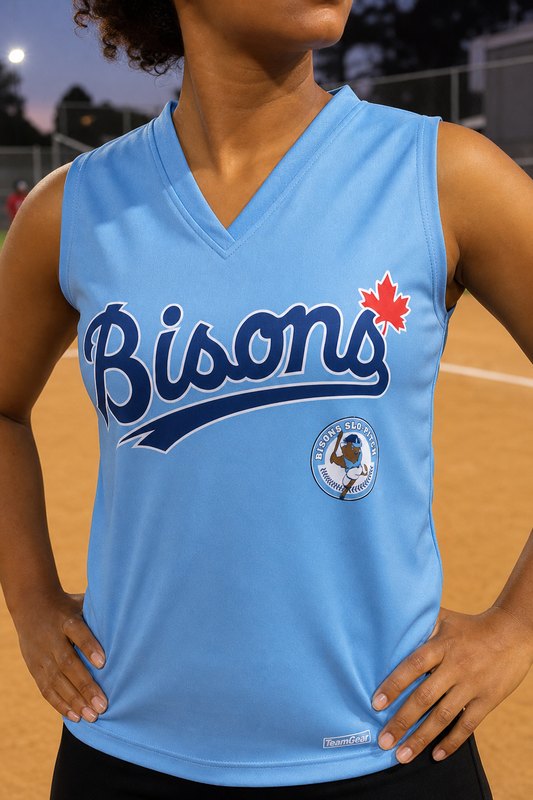 Bisons Slo Pitch Pitching Mat — custom slopitch team apparel worn on model — TeamGear Canada
