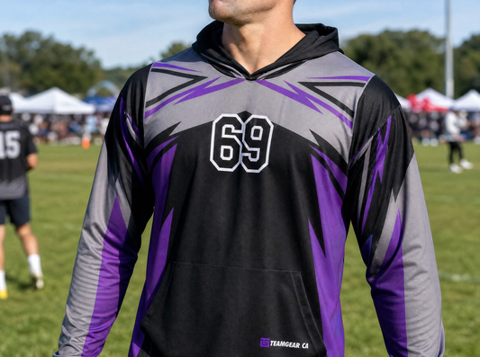 Black Ravens Ultimate Frisbee Hoodie — custom ultimate frisbee hoodie worn on model — TeamGear Canada