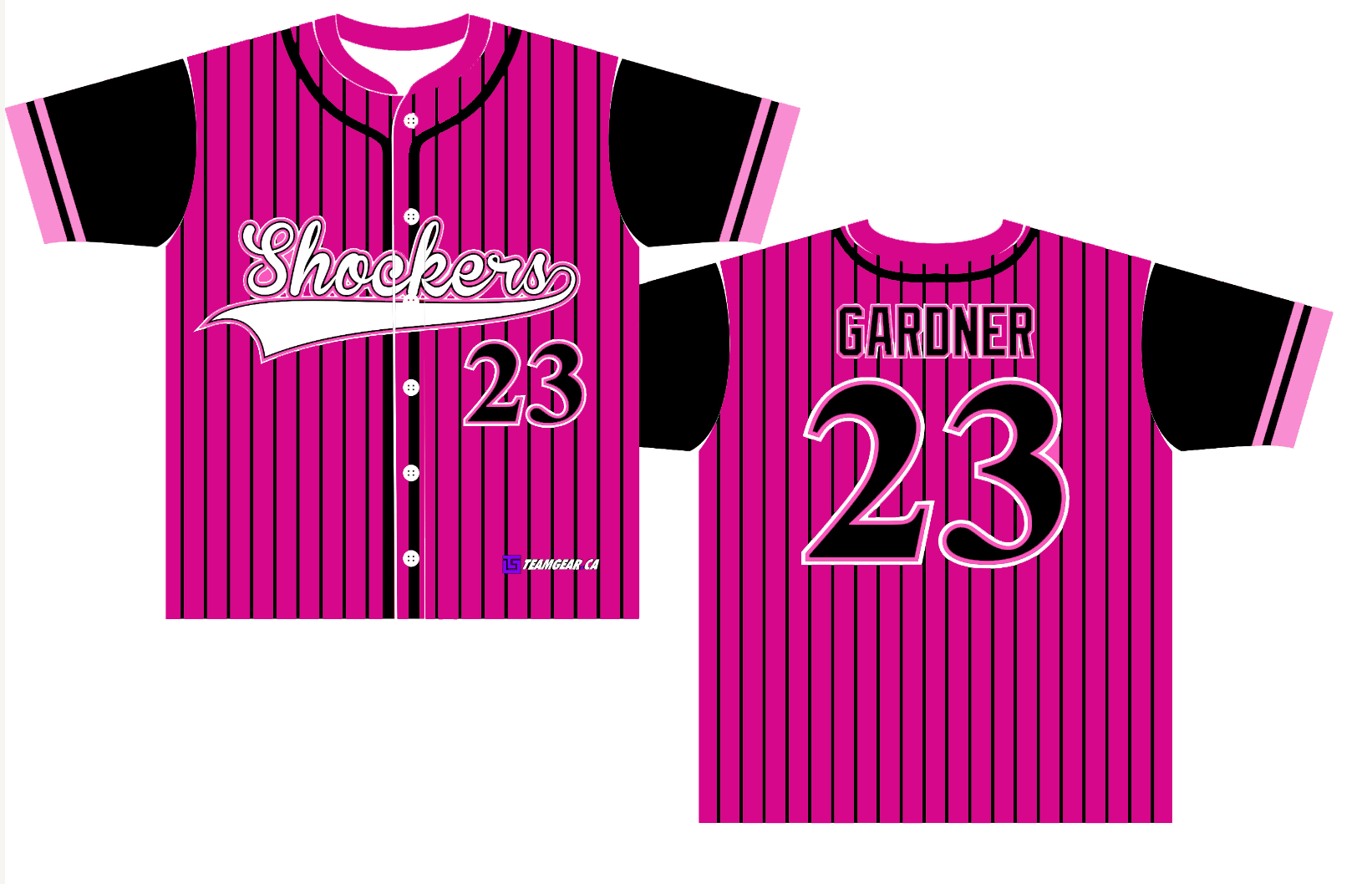 Shockers Hot Pink Pinstripe Baseball Jersey Full Button