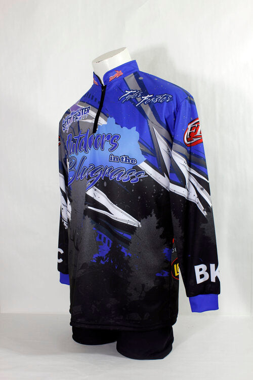 custom fishing zip neck full sublimation jersey made in Canada, crew neck, and button neck and hoodies also available