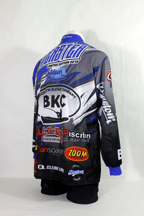 custom fishing zip neck full sublimation jersey made in Canada, crew neck, and button neck and hoodies also available