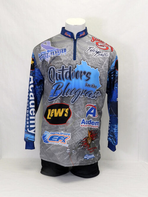 custom fishing zip neck full sublimation jersey made in Canada, crew neck, and button neck and hoodies also available