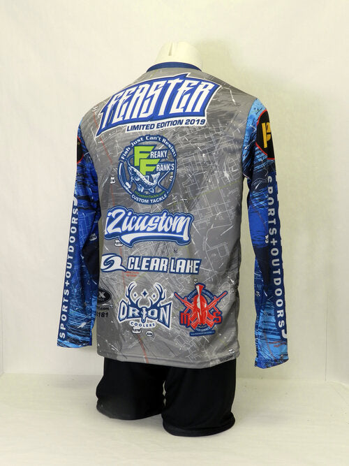 custom fishing zip neck full sublimation jersey made in Canada, crew neck, and button neck and hoodies also available