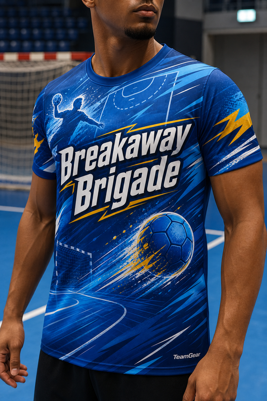 Breakaway Brigade Blue Handball Jersey — custom handball jersey worn on model — TeamGear Canada