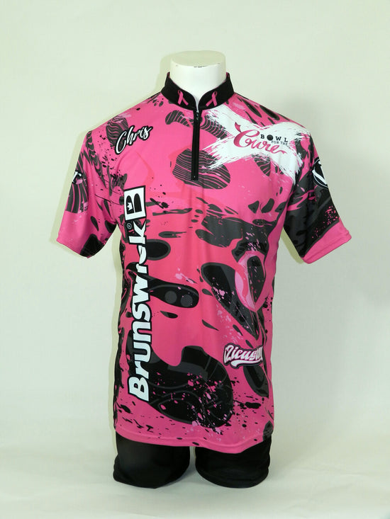 custom bowling button down full sublimation jersey made in Canada, crew neck, zip neck and button neck also available