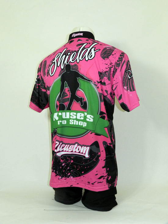 custom bowling button down full sublimation jersey made in Canada, crew neck, zip neck and button neck also available