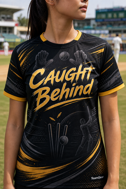 Caught Behind Black Cricket Jersey — custom cricket jersey worn on model — TeamGear Canada