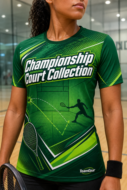 Championship Court Collection Green Racquetball Jersey — custom racquetball jersey worn on model — TeamGear Canada