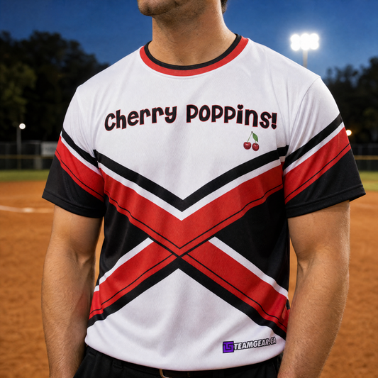Cherry Poppins Softball Jersey — custom softball jersey worn on model — TeamGear Canada