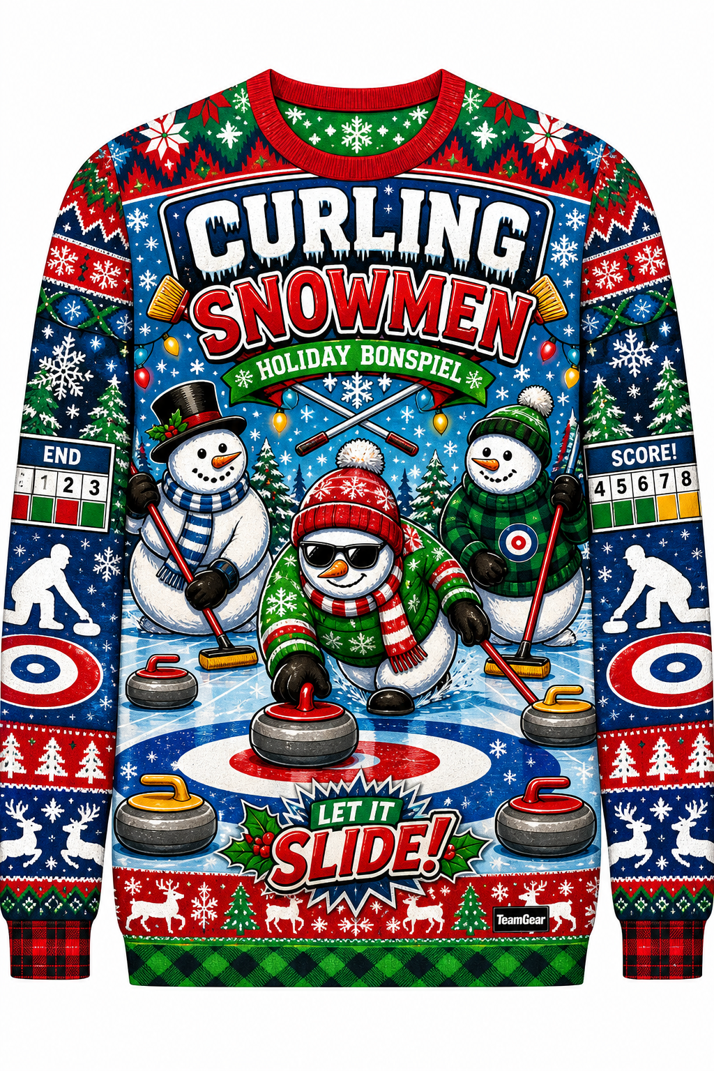 Curling Snowmen Ugly Christmas Sweater design