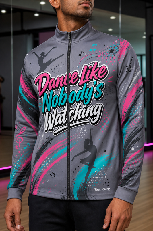 Dance Like Nobody's Watching Grey Dance Jacket — custom dance jacket worn on model — TeamGear Canada