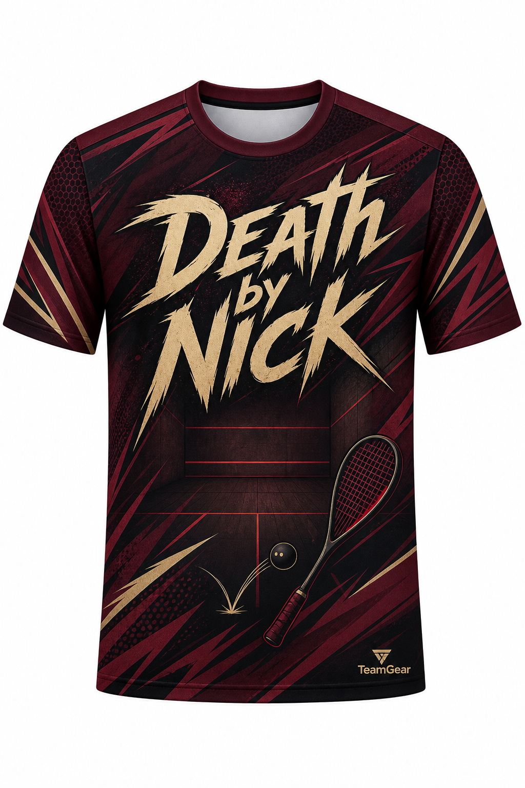Death by Nick Maroon Squash Jersey with name and number