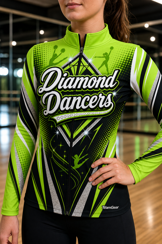 Diamond Dancers Lime Dance Jacket — custom dance jacket worn on model — TeamGear Canada