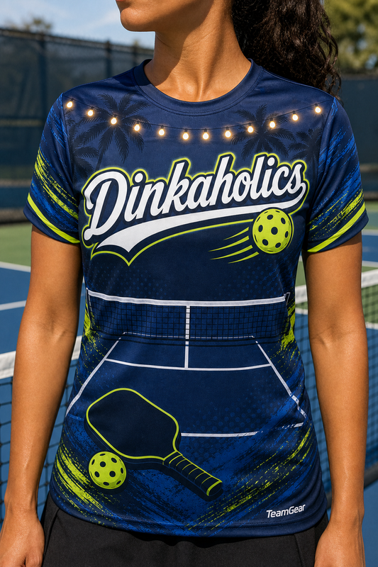Dinkaholics Navy Pickleball Jersey — custom pickleball jersey worn on model — TeamGear Canada