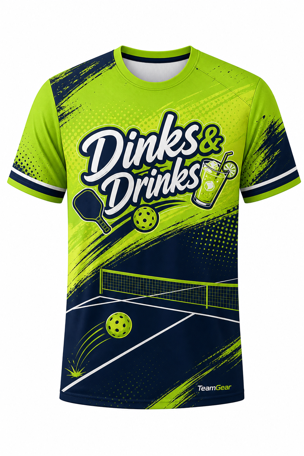 Dinks & Drinks Lime Pickleball Jersey with name and number