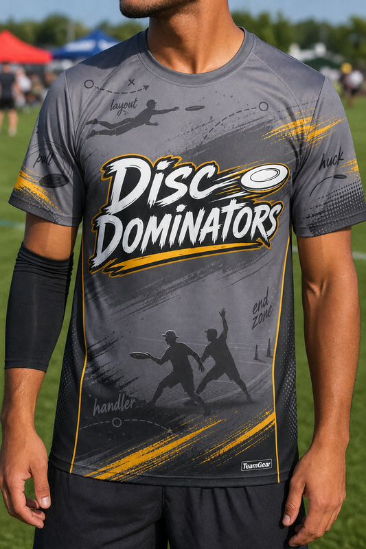 Disc Dominators Grey Ultimate Frisbee Jersey — custom ultimate frisbee jersey worn on model — TeamGear Canada
