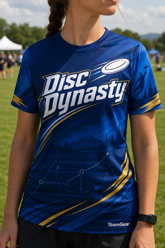 Disc Dynasty Blue Ultimate Frisbee Jersey — custom ultimate frisbee jersey worn on model — TeamGear Canada