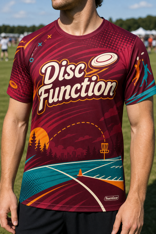 Disc Function Maroon Ultimate Frisbee Jersey — custom ultimate frisbee jersey worn on model — TeamGear Canada