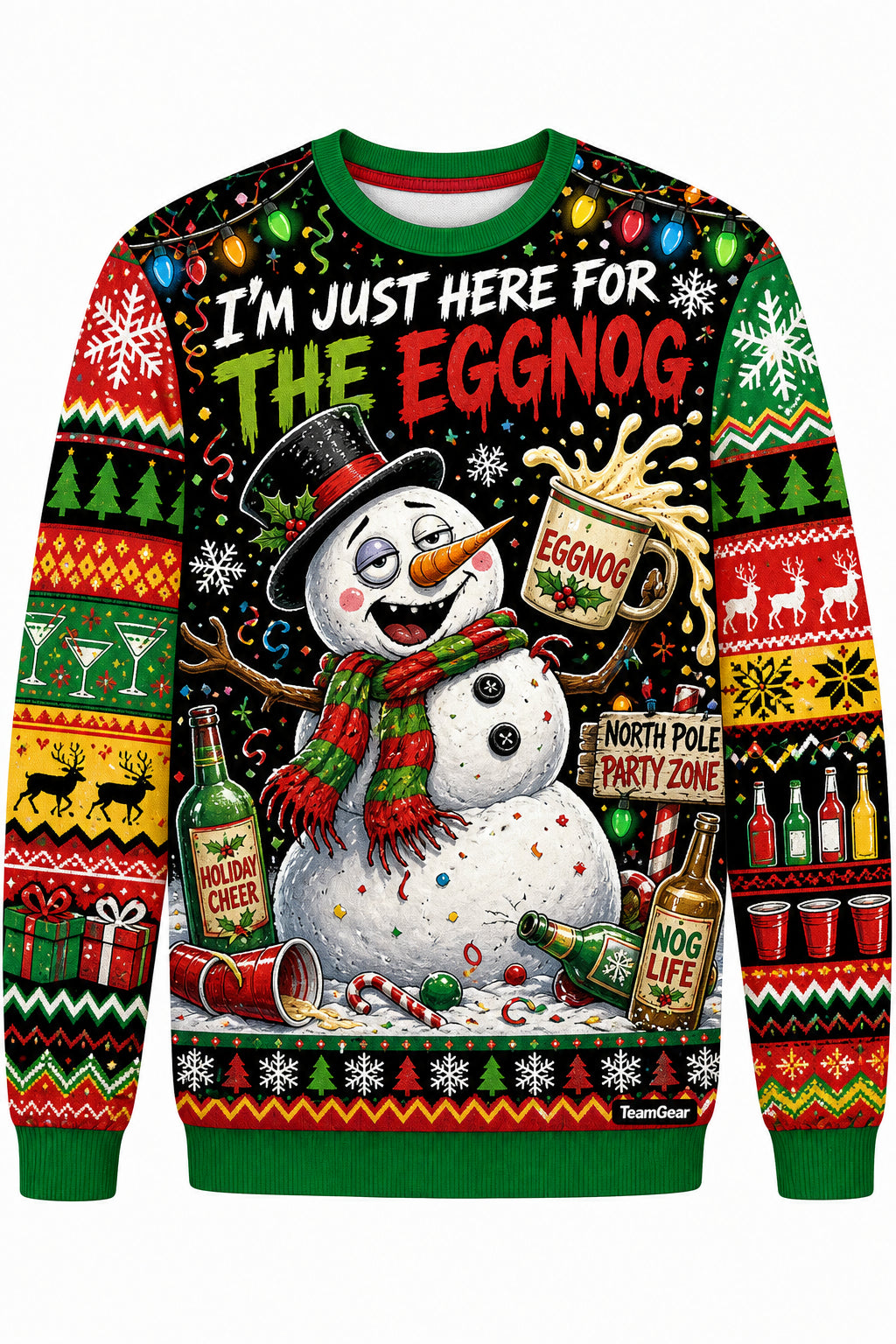 Drunk Snowman Spilling Eggnog Ugly Christmas Sweater design
