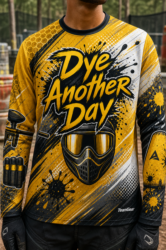 Dye Another Day Gold Long Sleeve Paintball Jersey — custom paintball jersey worn on model — TeamGear Canada
