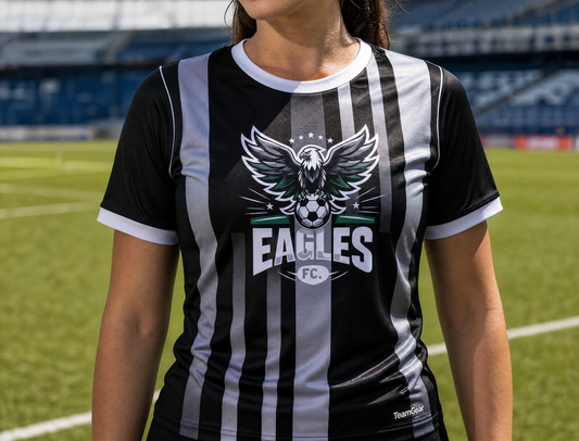 Eagles Black and White Soccer Jersey — custom soccer jersey worn on model — TeamGear Canada
