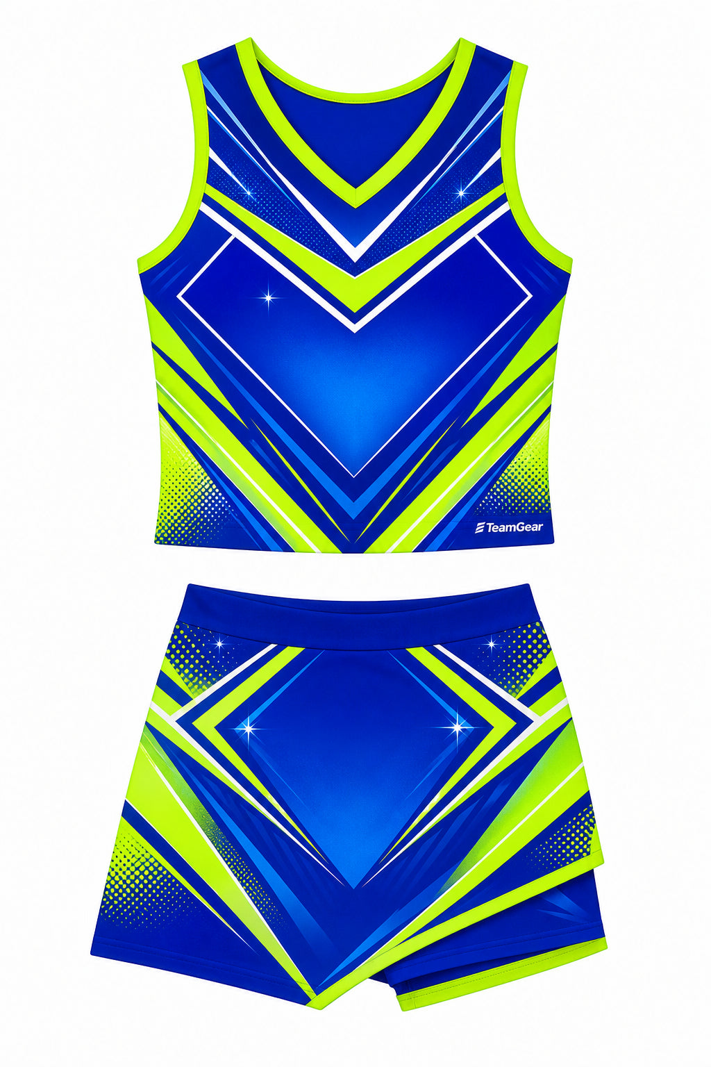 Electric Blue and Lime Cheerleading Uniform design