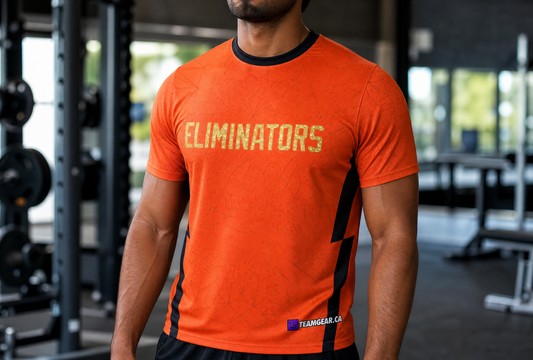 Eliminators Orange Roller Derby Jersey — custom jersey worn on model — TeamGear Canada