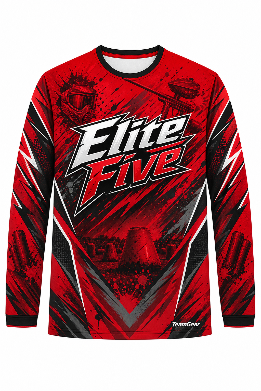 Elite Five Red Long Sleeve Paintball Jersey design