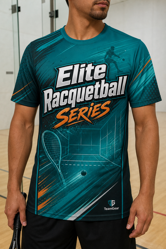 Elite Racquetball Series Teal Racquetball Jersey — custom racquetball jersey worn on model — TeamGear Canada