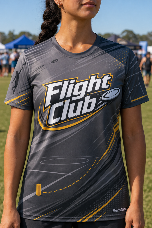 Flight Club Grey Ultimate Frisbee Jersey — custom ultimate frisbee jersey worn on model — TeamGear Canada