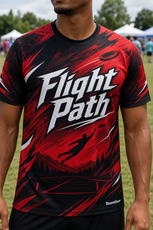 Flight Path Red Ultimate Frisbee Jersey — custom ultimate frisbee jersey worn on model — TeamGear Canada