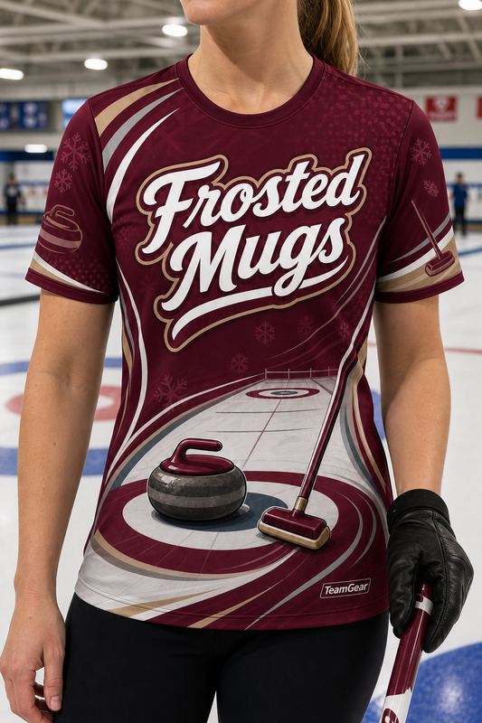 Frosted Mugs Maroon Curling Jersey — custom curling jersey worn on model — TeamGear Canada