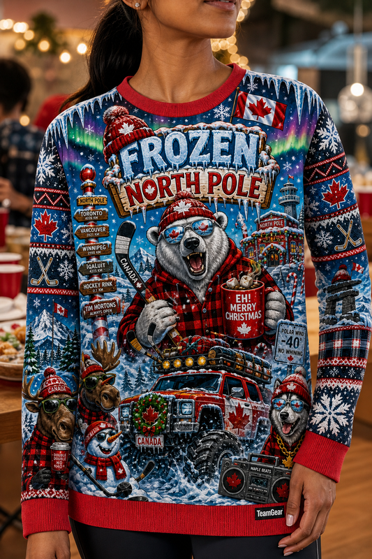 Frozen North Pole Ugly Christmas Sweater — custom christmas team apparel worn on model — TeamGear Canada