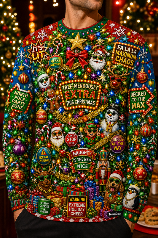 Giant Christmas Tree Sweater Ugly Christmas Sweater — custom christmas team apparel worn on model — TeamGear Canada