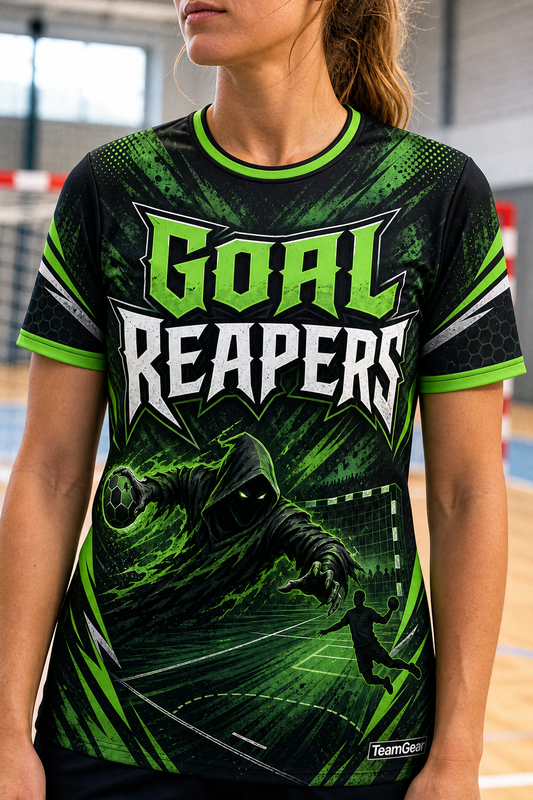 Goal Reapers Green Handball Jersey — custom handball jersey worn on model — TeamGear Canada